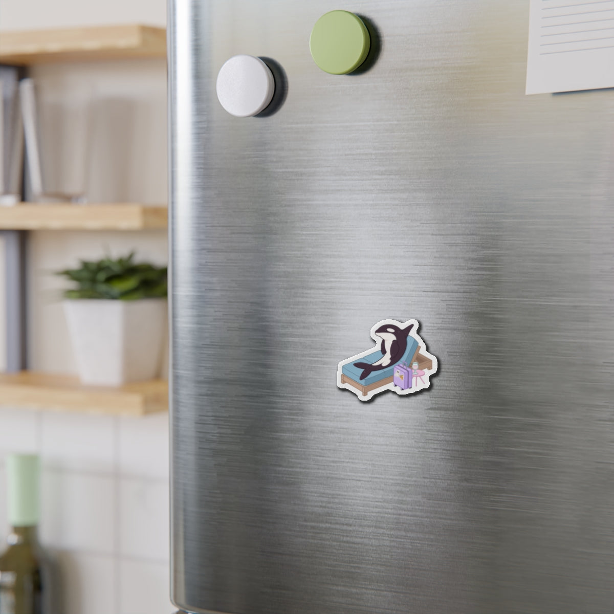 Orca Lounging on Daybed Die-Cut Magnet | Beach Vacation Sticker Magnet