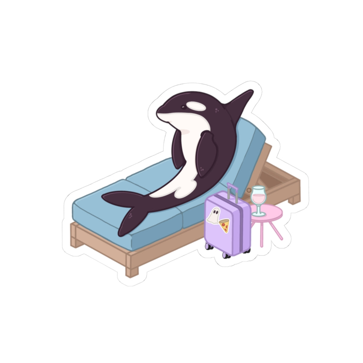 Orca Lounging on Beach Chair sticker | Kiss-Cut Sticker