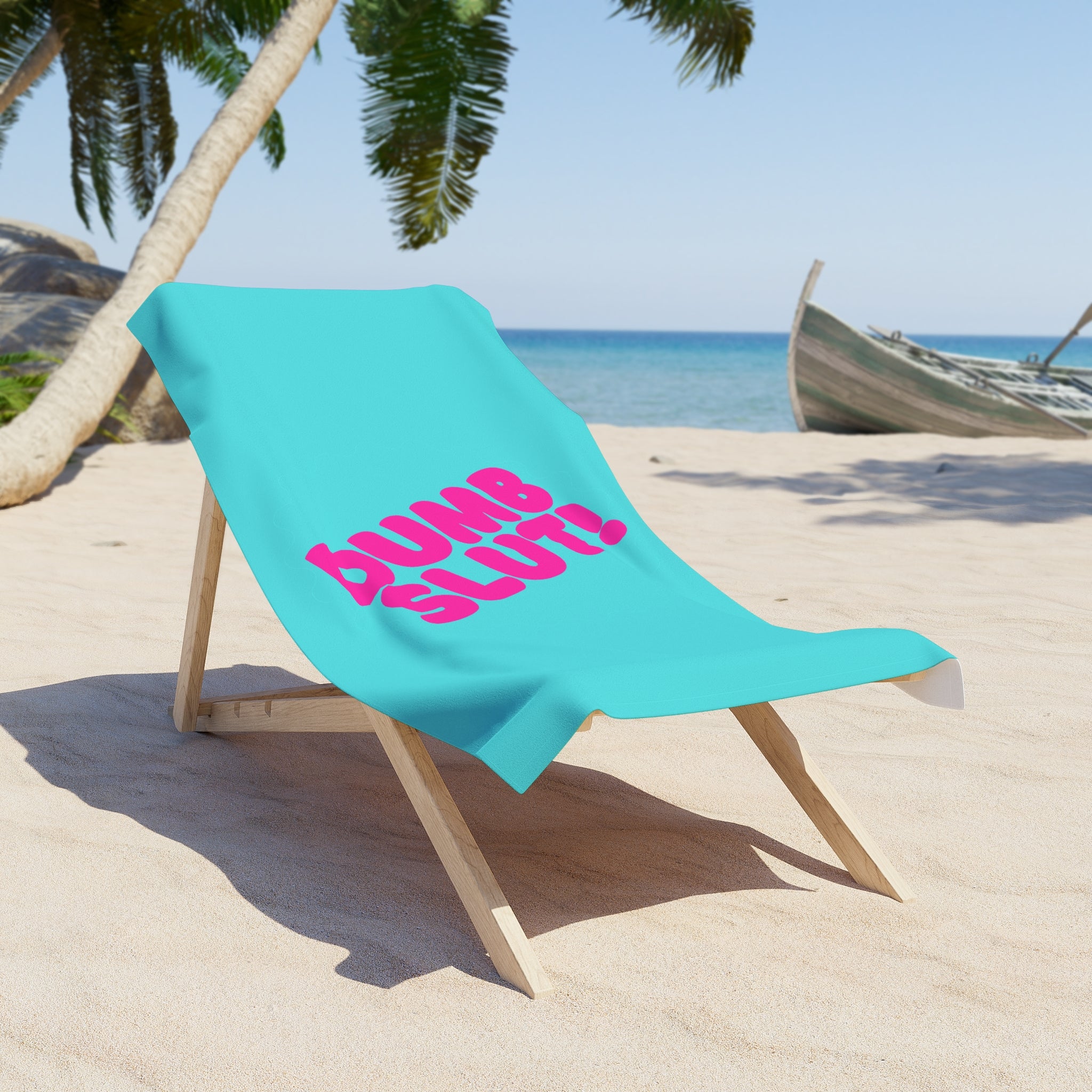Beach Towel - "DUMB SLUT!" Retro Hot Pink Typography on Turquoise
