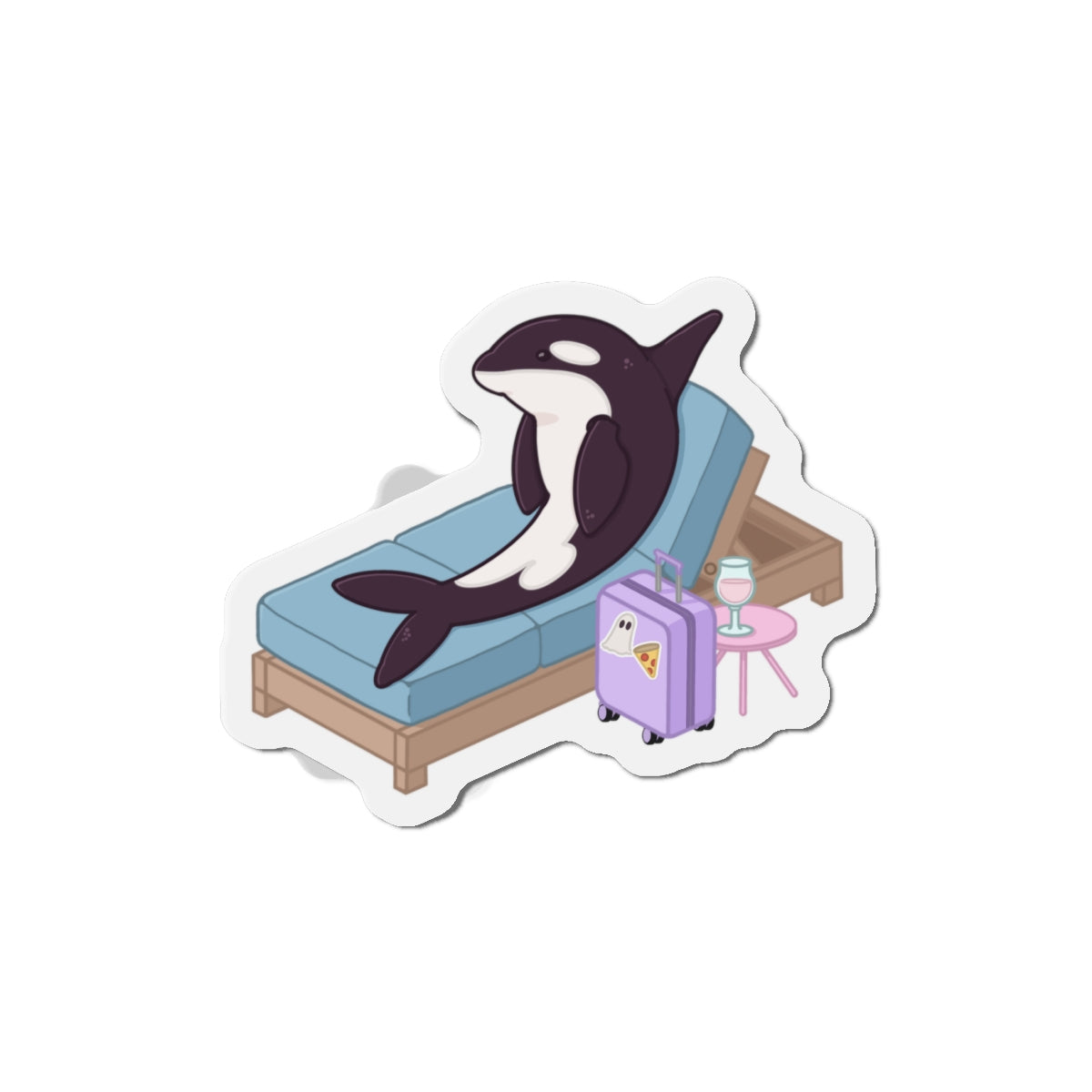 Orca Lounging on Daybed Die-Cut Magnet | Beach Vacation Sticker Magnet