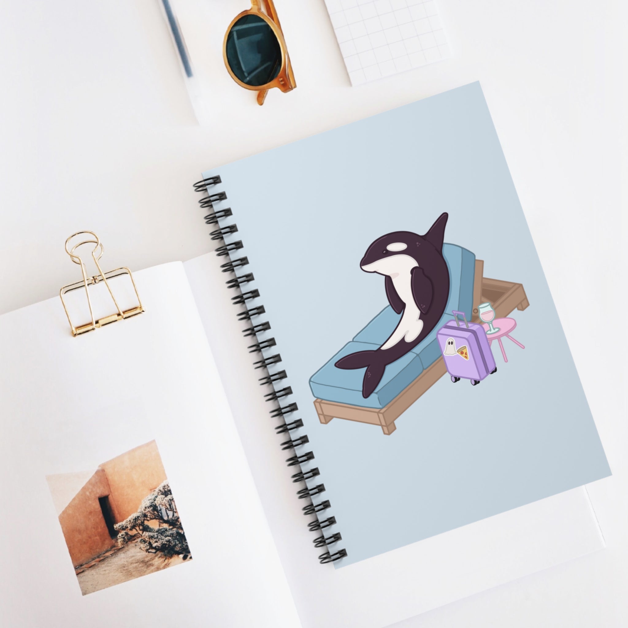 Orca Lounging on Beach Chair Spiral Notebook | Ruled Journal