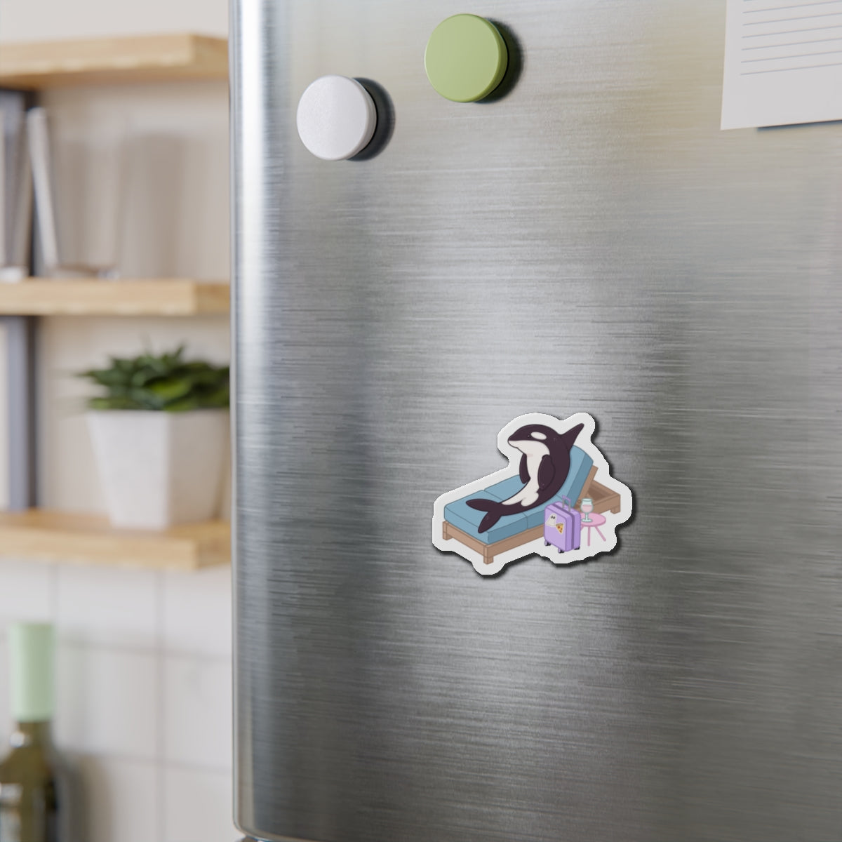 Orca Lounging on Daybed Die-Cut Magnet | Beach Vacation Sticker Magnet