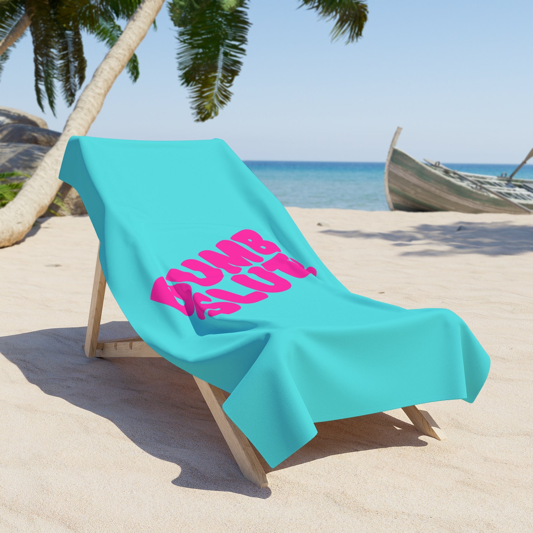 Beach Towel - "DUMB SLUT!" Retro Hot Pink Typography on Turquoise