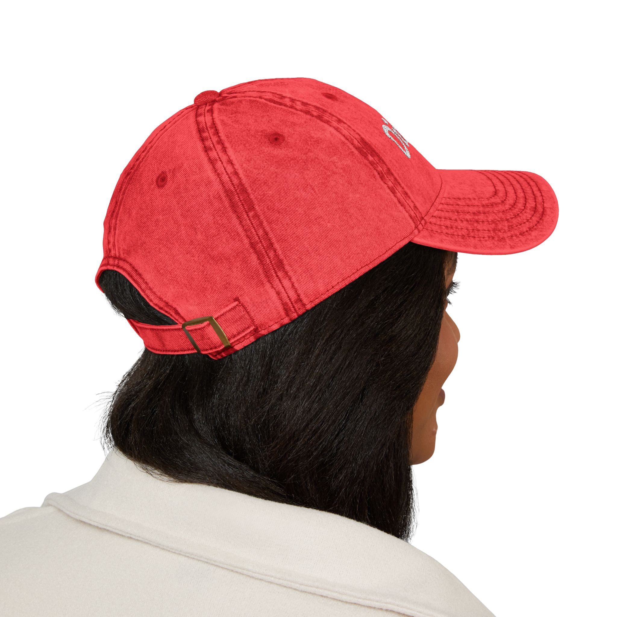 Dimb Slit red embroidered cap | vintage washed baseball hat